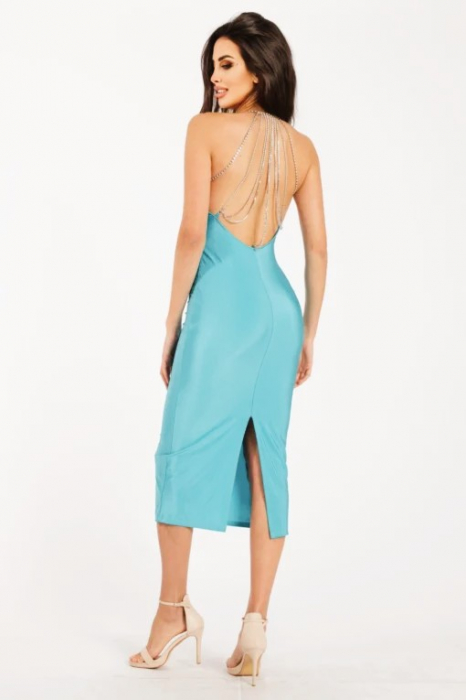 Rochie Eleganta De Seara Midi Cu Lanturi Spate, Made in Italy, Marime Universala [3]