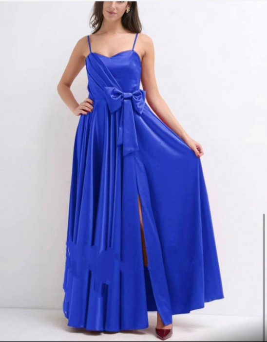 Rochie eleganta din satin premium – Design cu bretele ajustabile pliuri si fundă sofisticata [2]