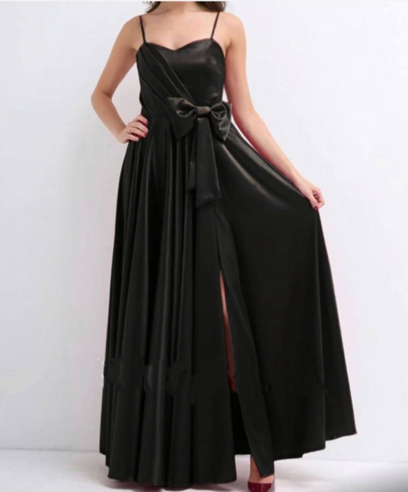 Rochie eleganta din satin premium – Design cu bretele ajustabile pliuri si fundă sofisticata [1]