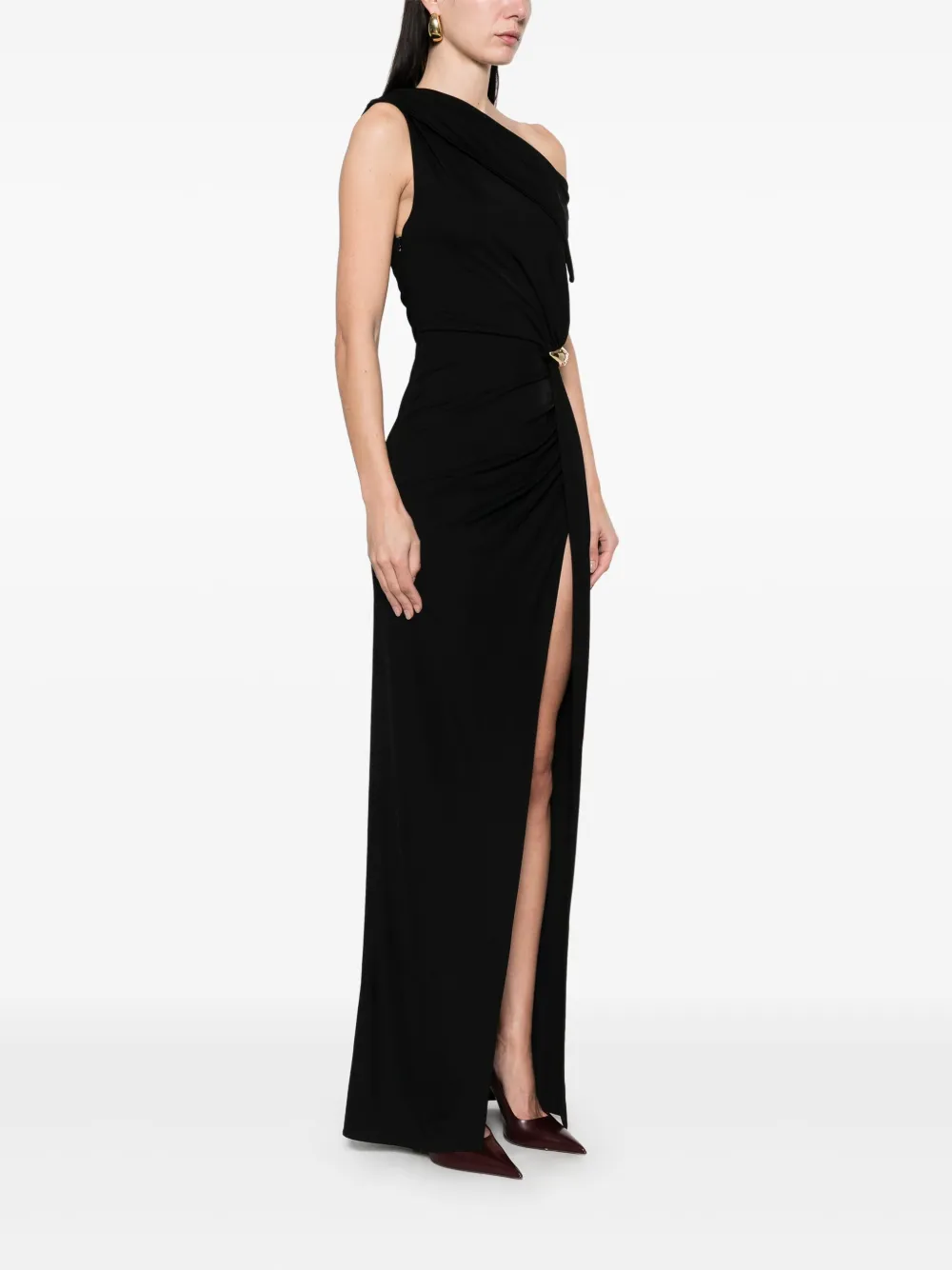 Rochie eleganta lycra Elisabetta Franchinni cu slit lateral si broșa aurie – Made in Italy, masura universala S-M [6]