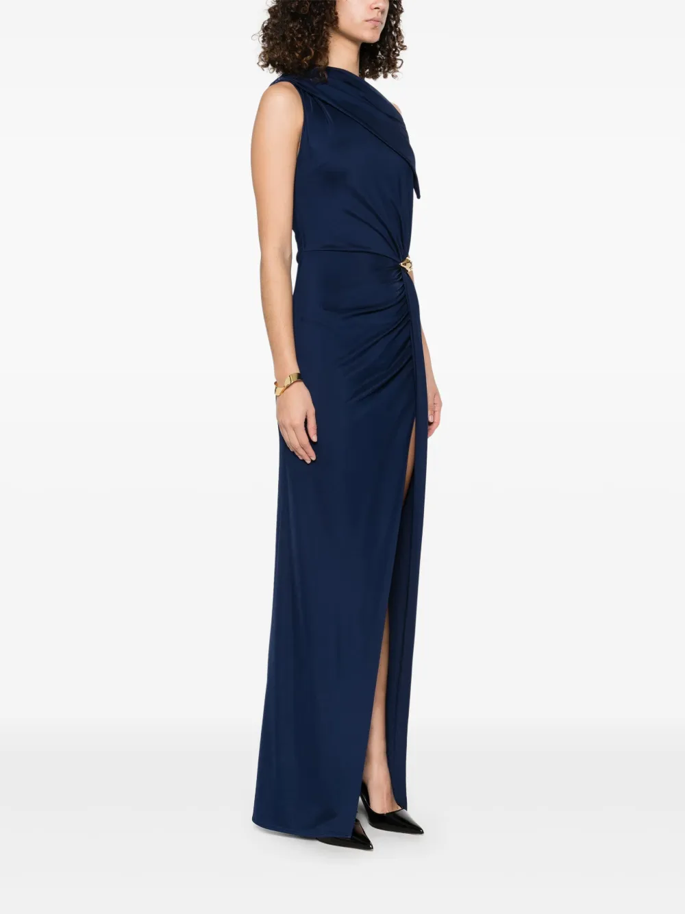 Rochie eleganta lycra Elisabetta Franchinni cu slit lateral si broșa aurie – Made in Italy, masura universala S-M [3]