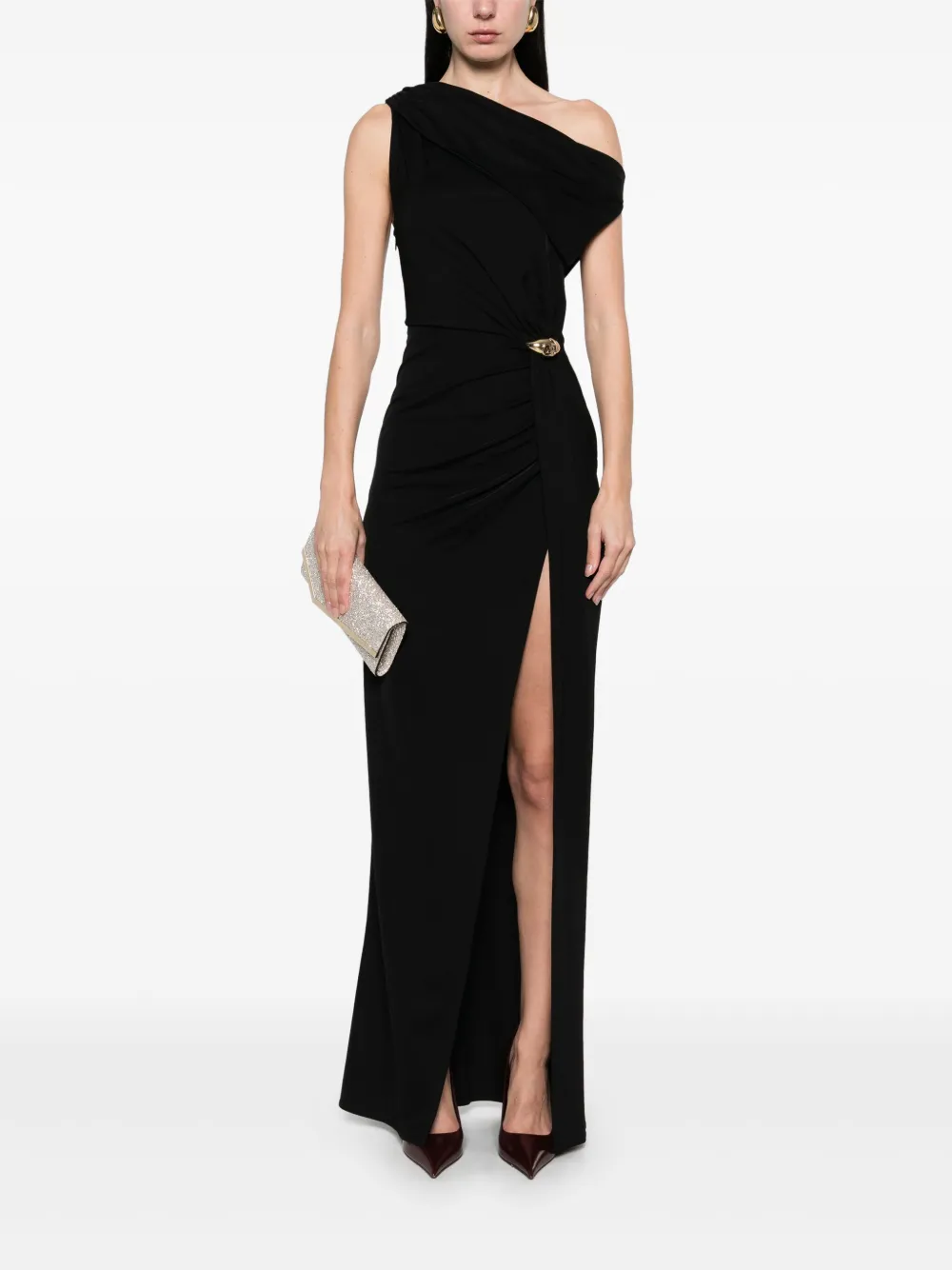 Rochie eleganta lycra Elisabetta Franchinni cu slit lateral si broșa aurie – Made in Italy, masura universala S-M [5]