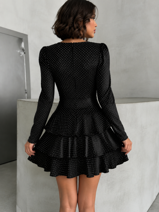 Rochie eleganta scurta din lycra cu volane si strasuri, marime universala, culori multiple [5]