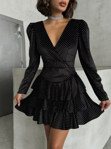 Rochie eleganta scurta din lycra cu volane si strasuri, marime universala, culori multiple [4]