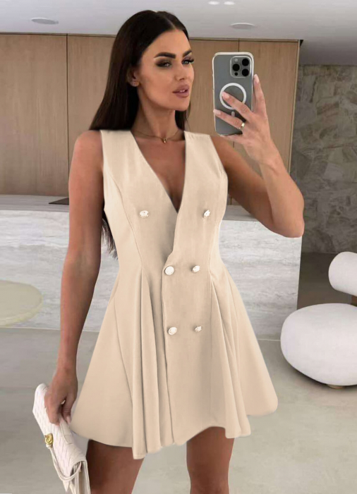 Rochie evazata eleganta, fara maneci, marime universala, nasturi aurii, diverse culori [3]