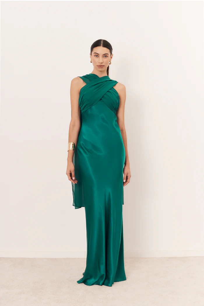 Rochie lunga Capri satin, esarfa reglabila si croi pe bie – eleganta multifunctionala, marime universala S-M [7]