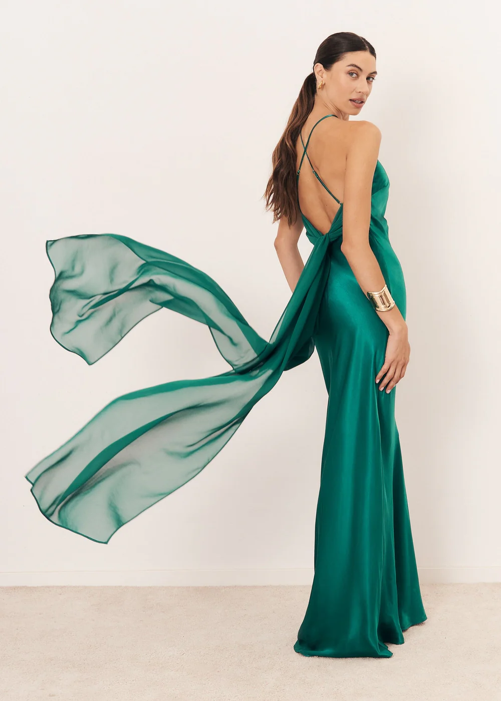 Rochie lunga Capri satin, esarfa reglabila si croi pe bie – eleganta multifunctionala, marime universala S-M [4]