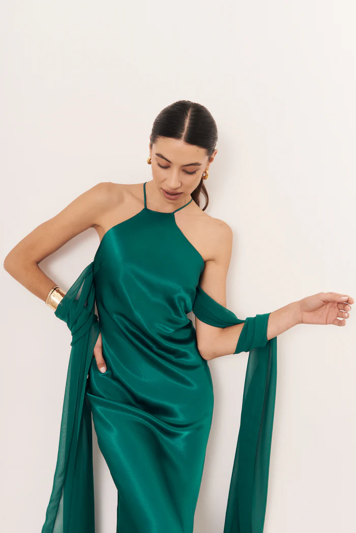 Rochie lunga Capri satin, esarfa reglabila si croi pe bie – eleganta multifunctionala, marime universala S-M [3]