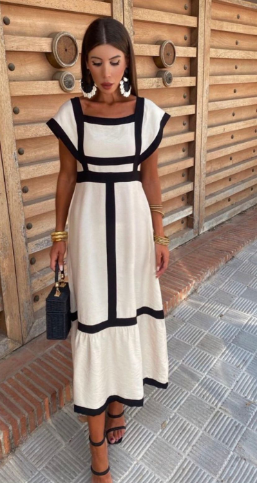 Rochie Lunga cu Dungi in Contrast [6]