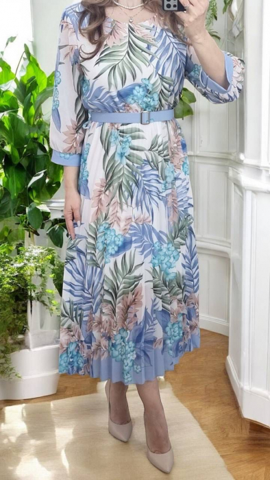 Rochie lunga din triplu voal cu imprimeu floral si curea inclusa – marime universala S-XL [1]