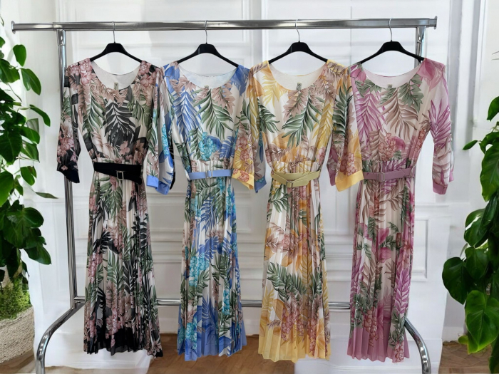 Rochie lunga din triplu voal cu imprimeu floral si curea inclusa – marime universala S-XL [2]