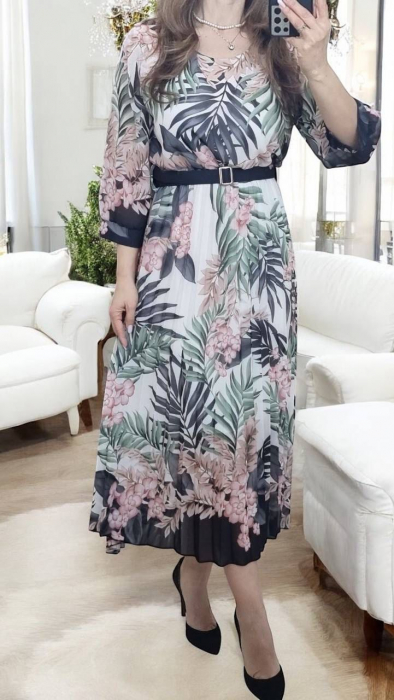 Rochie lunga din triplu voal cu imprimeu floral si curea inclusa – marime universala S-XL [1]