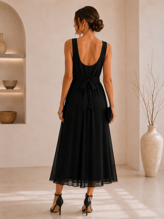 Rochie lunga eleganta rosu-negru cu decolteu in V si croi vaporos [3]