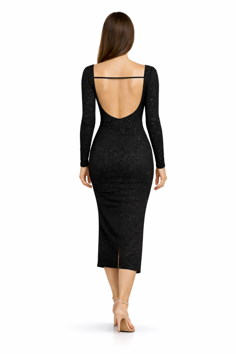 Rochie Lunga Glamour cu Sclipici si Spatele Gol - S-L Diverse Culori [2]