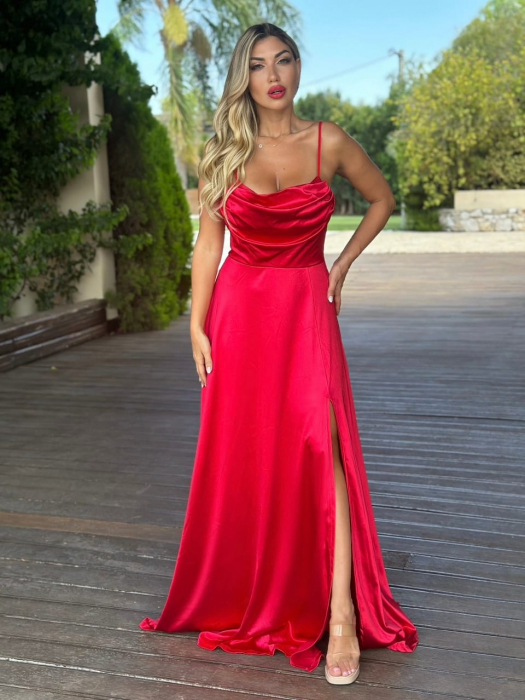 Rochie lunga satin maxi cu drapaj bust, bretele reglabile si cupe, marime universala S-M, culori multiple [1]