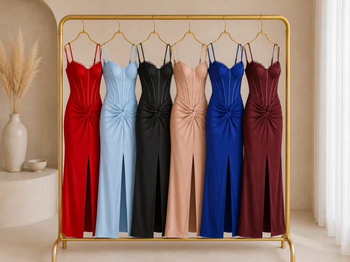 Rochie lunga tip corset  cu bretele subtiri si croi cambrat elegant [2]