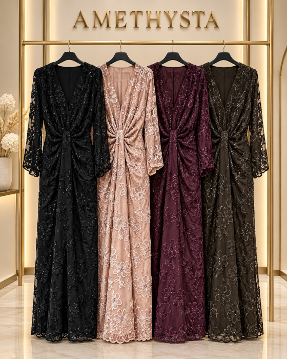 Rochie maxi cu dantela florala si decolteu in V [3]