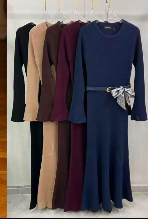 Rochie midi cu curea in talie si esarfa decorativa [2]