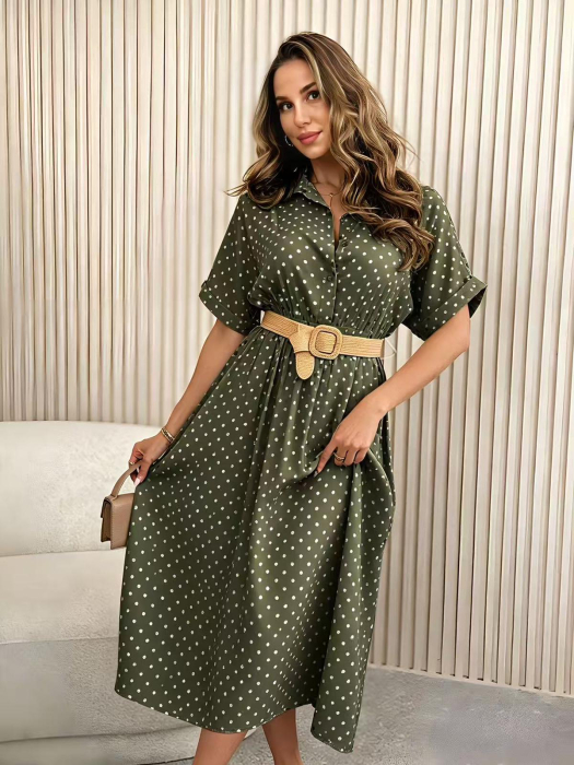 Rochie midi dama cu buline, tip camasa, lejera si eleganta, cu maneca scurta [7]