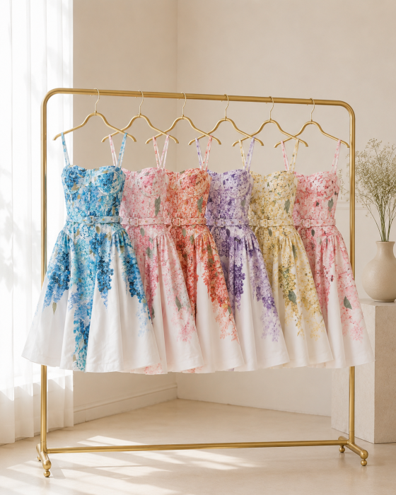 Rochie midi dama cu imprimeu floral, bust tip corset si curea in talie [2]