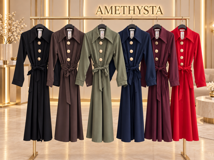 Rochie midi dama din stofa fina cu cordon si nasturi decorativi [4]
