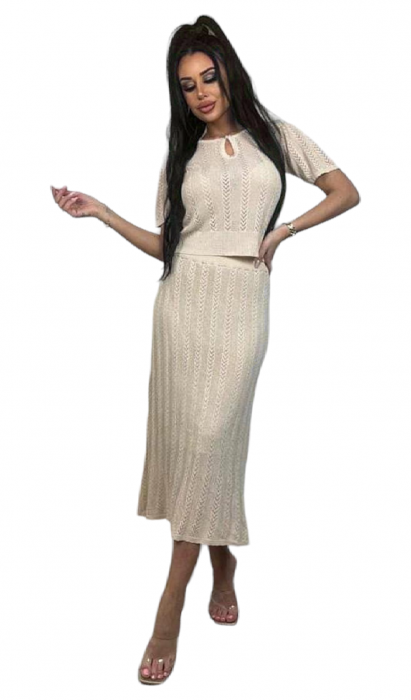 Compleu dama de vara cu bluza si fusta midi  tricotata [3]