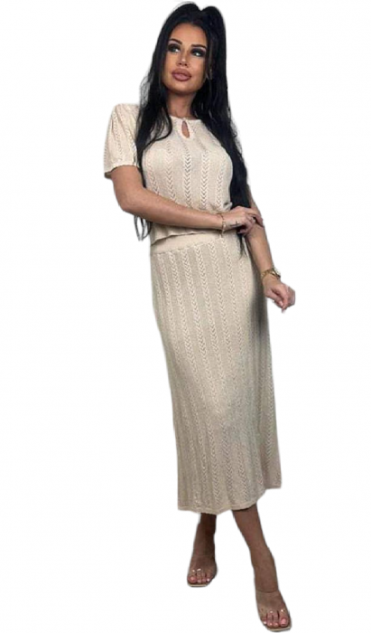 Compleu dama de vara cu bluza si fusta midi  tricotata [1]