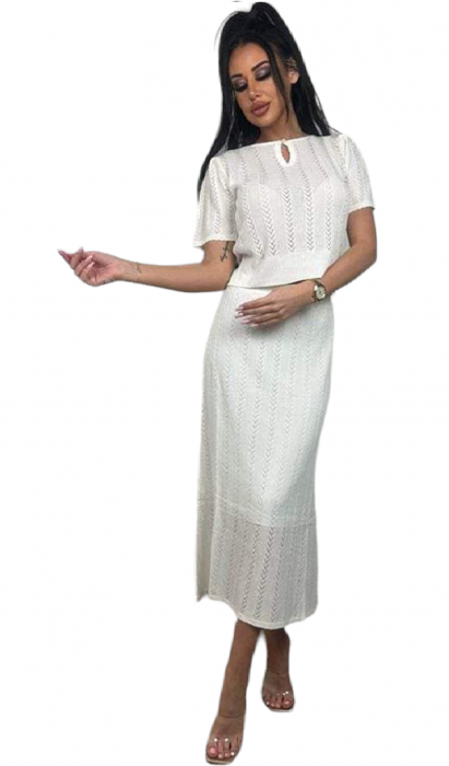Compleu dama de vara cu bluza si fusta midi  tricotata [2]