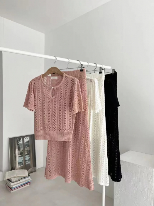 Compleu dama de vara cu bluza si fusta midi  tricotata [4]