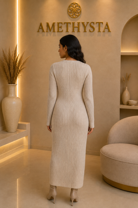 Rochie midi din tricot cu decolteu in V si croi feminin [2]