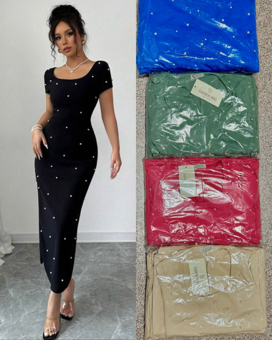 Rochie mulata eleganta cu perle aplicate, maneca scurta, marimi S-L [4]