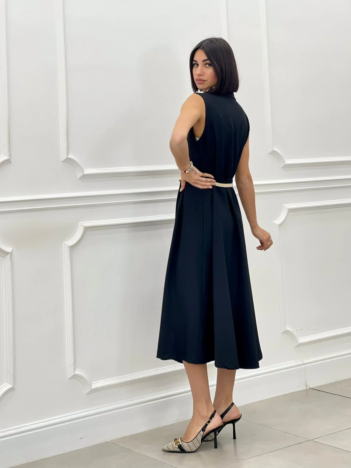 Rochie plisata eleganta cu nasturi si curea – marime universala S-L, croi regular, stil office [2]