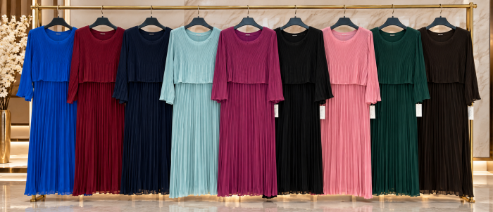 Rochie plisata eleganta cu talie petrecuta si maneci fluide [3]
