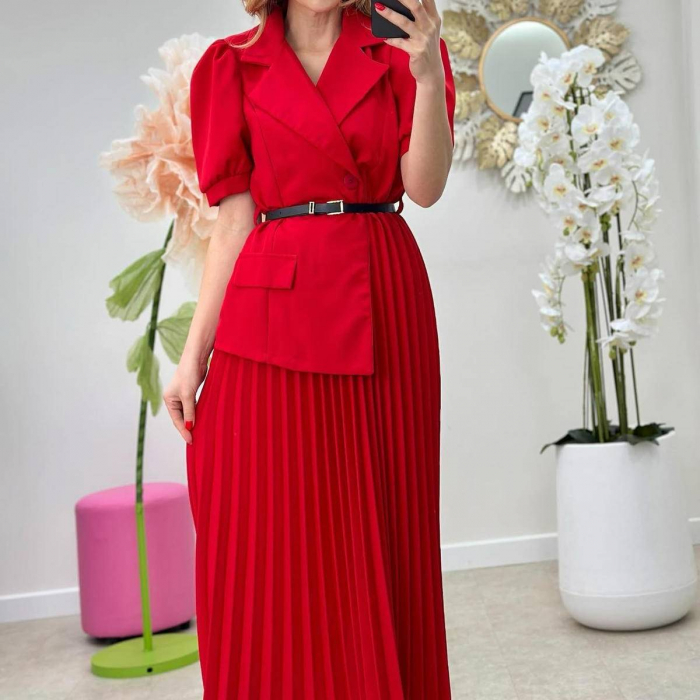 Rochie sacou cu fusta plisata si curea inclusa – stil elegant casual, talie universala, diverse culori [1]