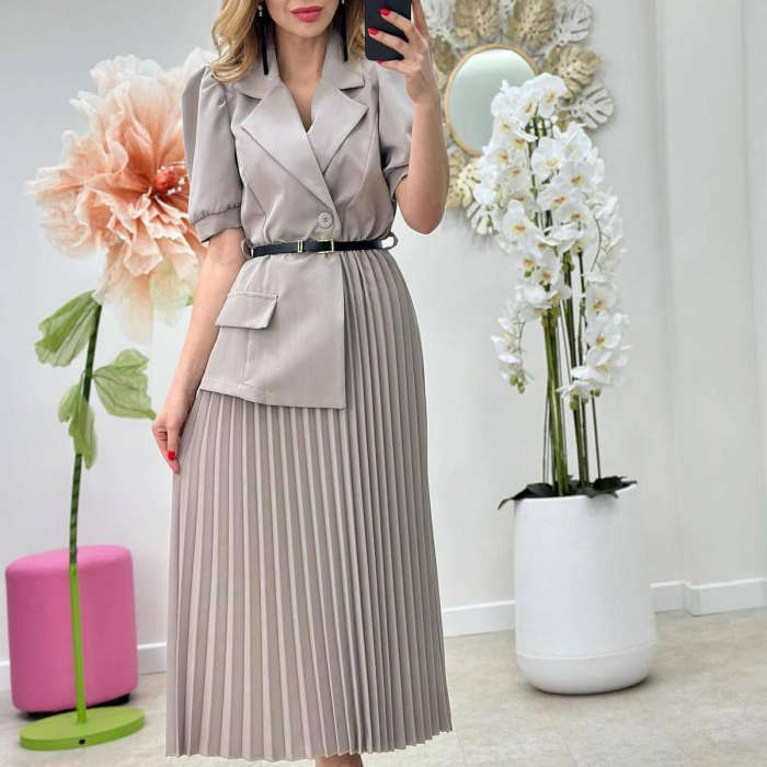 Rochie sacou cu fusta plisata si curea inclusa – stil elegant casual, talie universala, diverse culori [1]
