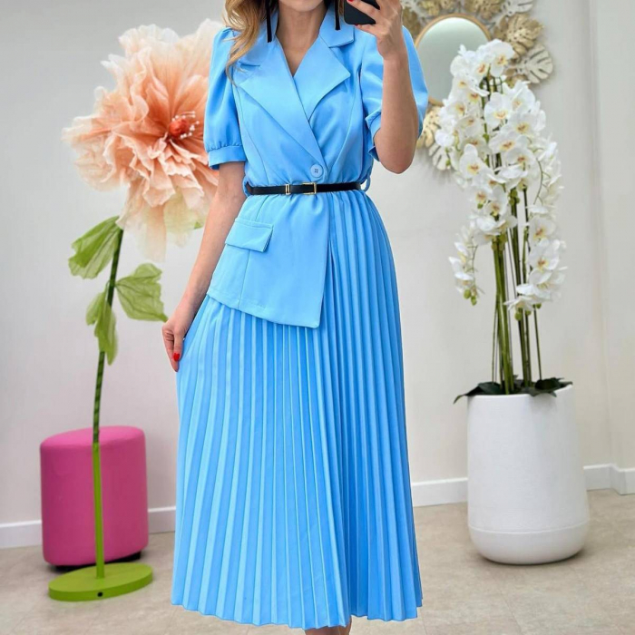 Rochie sacou cu fusta plisata si curea inclusa – stil elegant casual, talie universala, diverse culori [1]