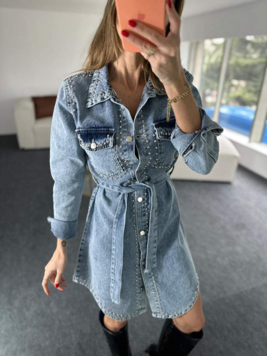 Rochie Sarafan Blugi - Denim - cu Tinte [3]