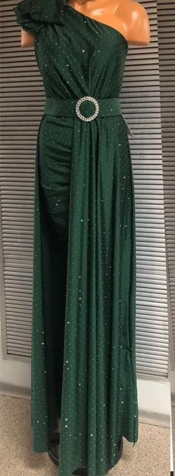 Rochie satin-lycra eleganta cu strasuri, bretea pe un umar, trena si curea inclusa [1]