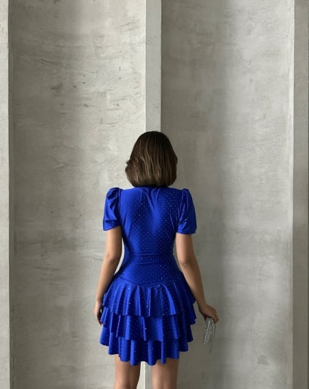 Rochie scurta baby doll din lycra cu volane, strasuri si maneci bufante – marime universala [2]
