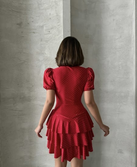 Rochie scurta baby doll din lycra cu volane, strasuri si maneci bufante – marime universala [2]