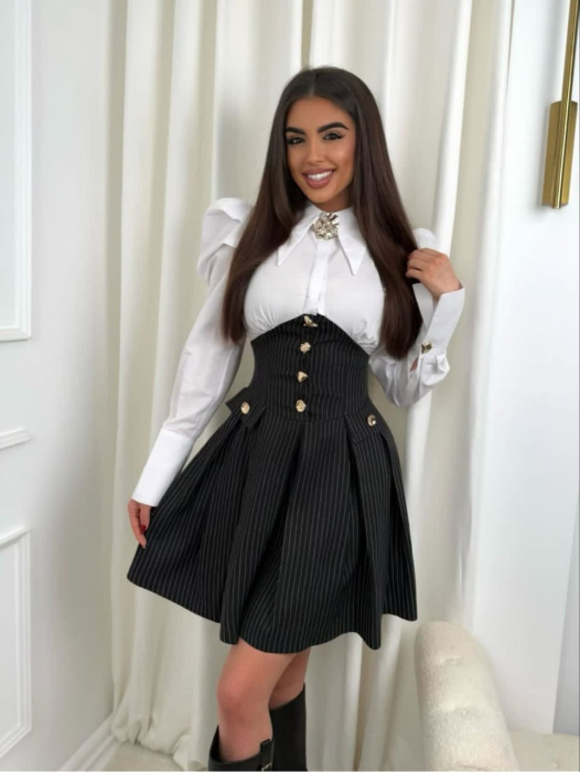Rochie Scurta cu Corset si Camasa Alba – Office & Party Style [7]