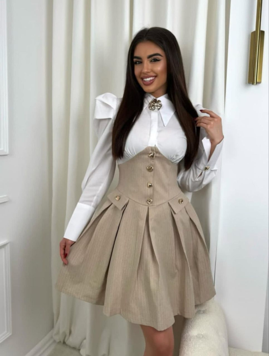 Rochie Scurta cu Corset si Camasa Alba – Office & Party Style [4]