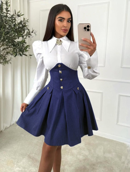 Rochie Scurta cu Corset si Camasa Alba – Office & Party Style [2]