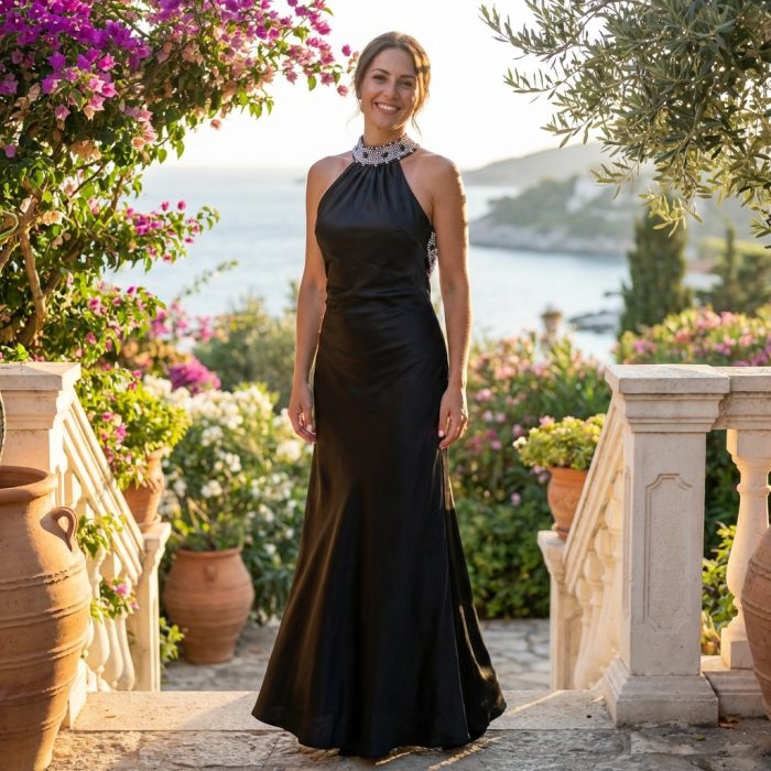 Rochie Scurta Saten Negru tip Corset Maneca Lunga - Marime S-M [3]