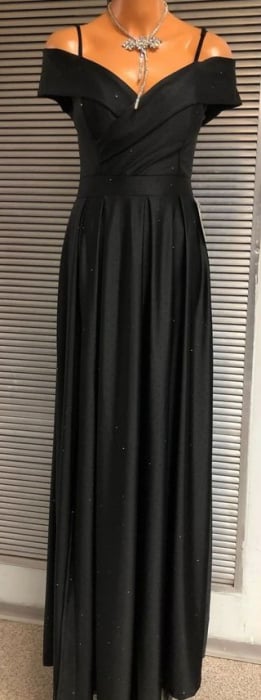 Rochie lunga satin-lycra eleganta cu decolteu inima, bretele subtiri si slit lateral – croi maxi, marime universala S-M [2]