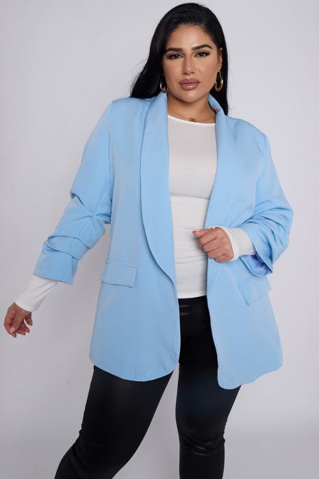 Sacou Plus Size cu Maneca Incretita si Detalii de Buzunare [1]