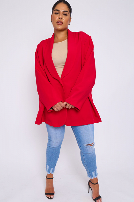 Sacou Plus Size cu Maneca Incretita si Detalii de Buzunare [3]