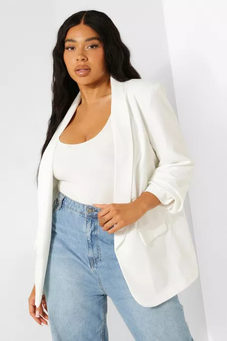 Sacou Plus Size cu Maneca Incretita si Detalii de Buzunare [1]