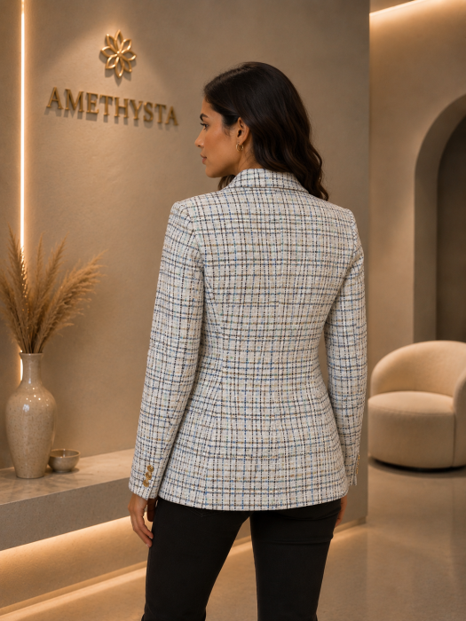 Sacou oversized dama in carouri cu butoni aurii [2]