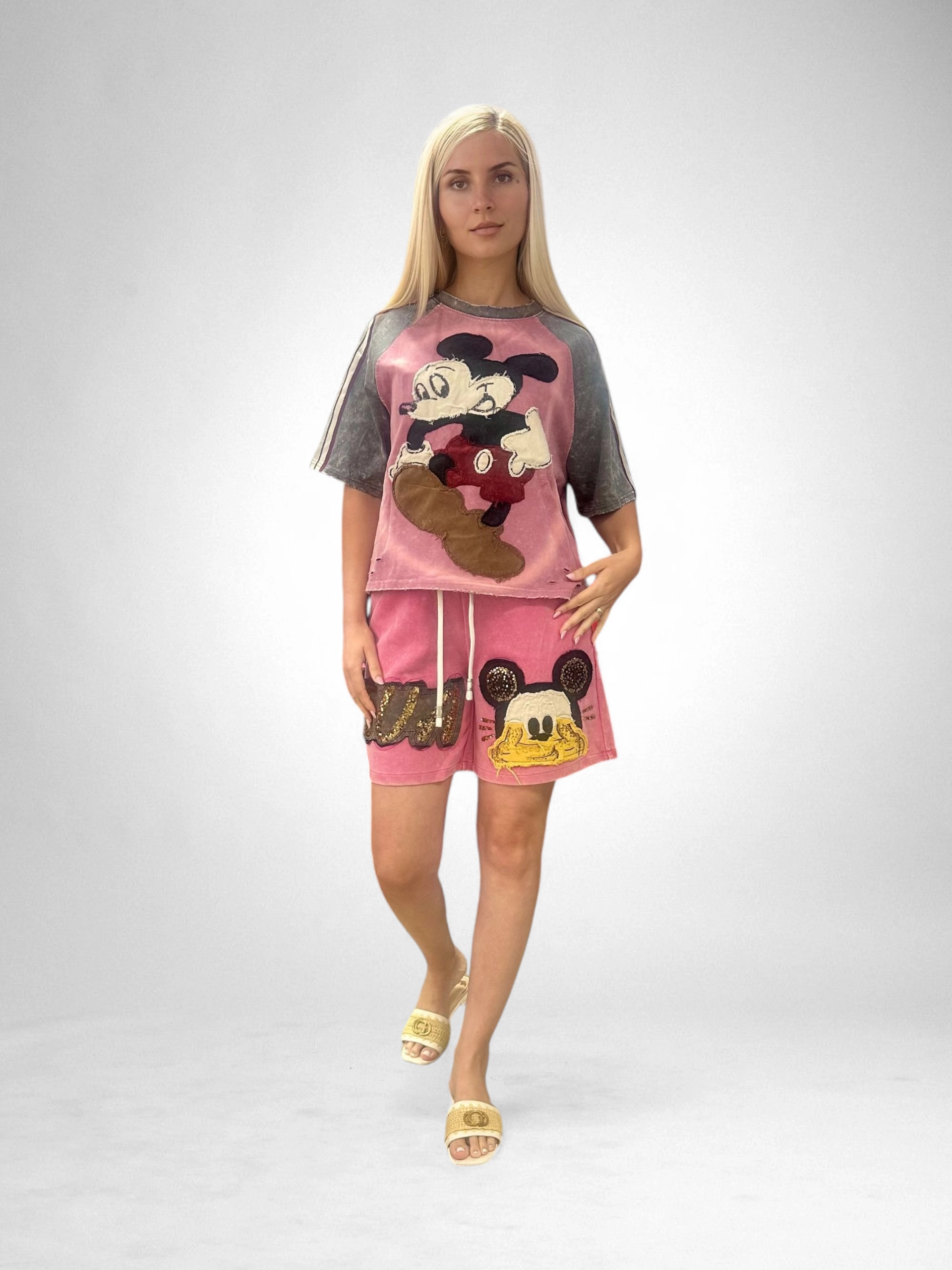 Set Bumbac Premium Tricou Si Pantaloni, Marime Universala, Mickey Mouse/Monster [1]
